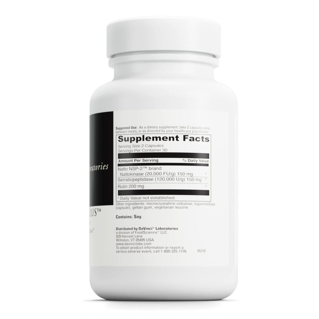 DaVinci Labs Nattokinase Plus - Support Healthy Blood Flow &amp; Vascular Health - 60 Vegetarian Capsules - Supplement Facts panel
