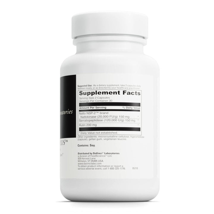 DaVinci Labs Nattokinase Plus - Support Healthy Blood Flow &amp; Vascular Health - 60 Vegetarian Capsules - Supplement Facts panel