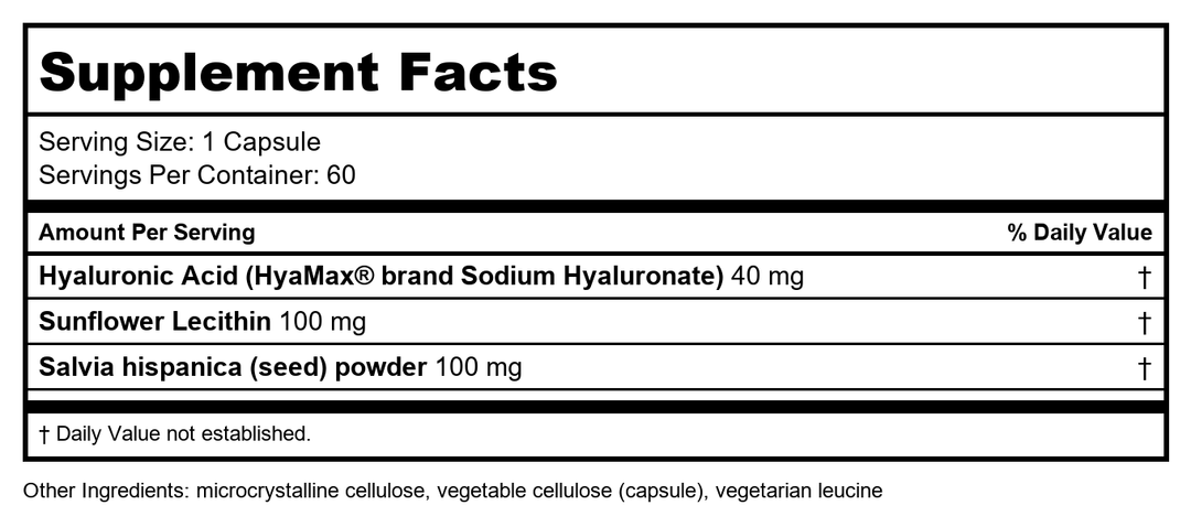 Davinci Labs Hyaluronic Acid 60 caps - Supplement Facts panel