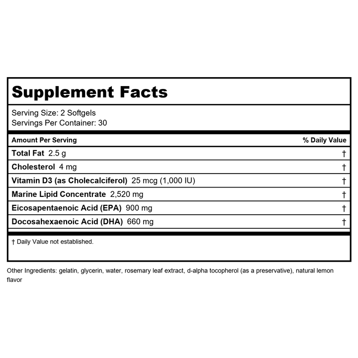 DaVinci Laboratories of Vermont Supreme Omega (2367.90) - 90 Soft Gelatin Capsules - Supplement Facts panel