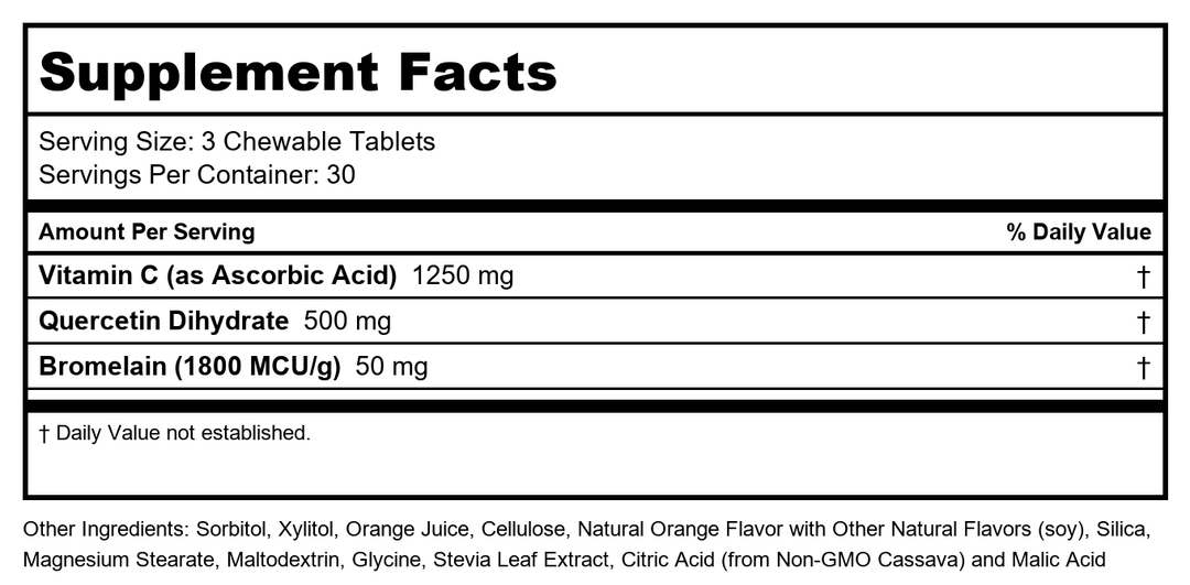 SOLARAY QBC Plex Chewables - Immune &amp; Respiratory Health Support - 90 Chewable Tablets - Supplement Facts panel