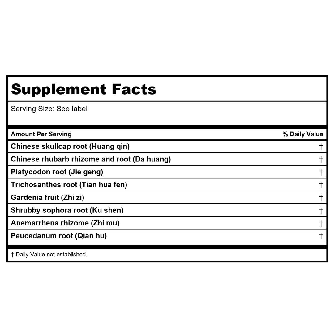 Kan Herb Traditionals Qing Fei Clearing Formula 1 Ounce - Supplement Facts panel