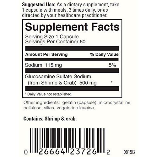 Davinci Labs Glucosamine Sulfate 500mg 60 Caps - Supplement Facts panel