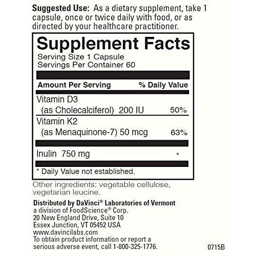 Davinci Labs - Vitamin K2 Plus (Menaquinone-7) 60 caps [Health and Beauty] - Supplement Facts panel