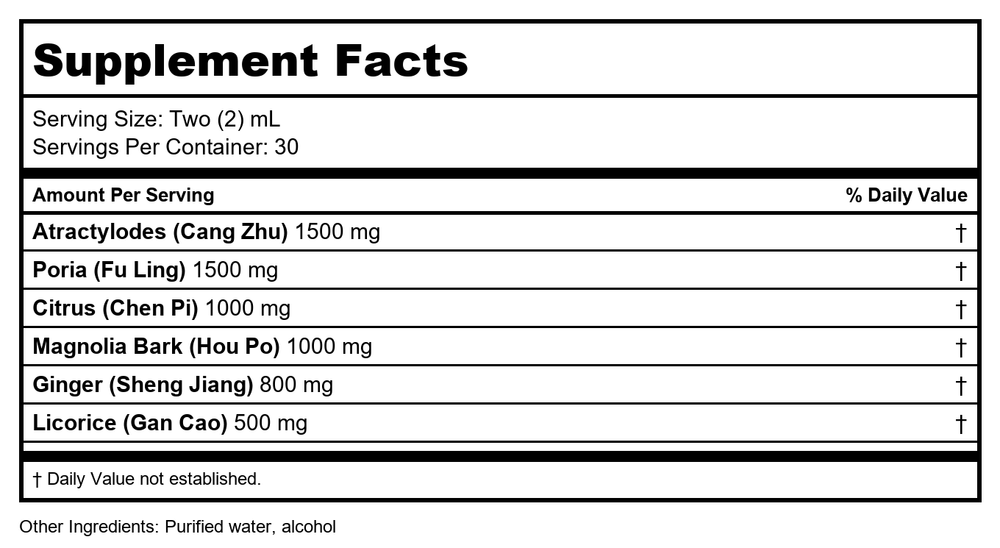 Kan Herb Chinese Modular Solutions Purge Moisture 2 Ounce - Supplement Facts panel