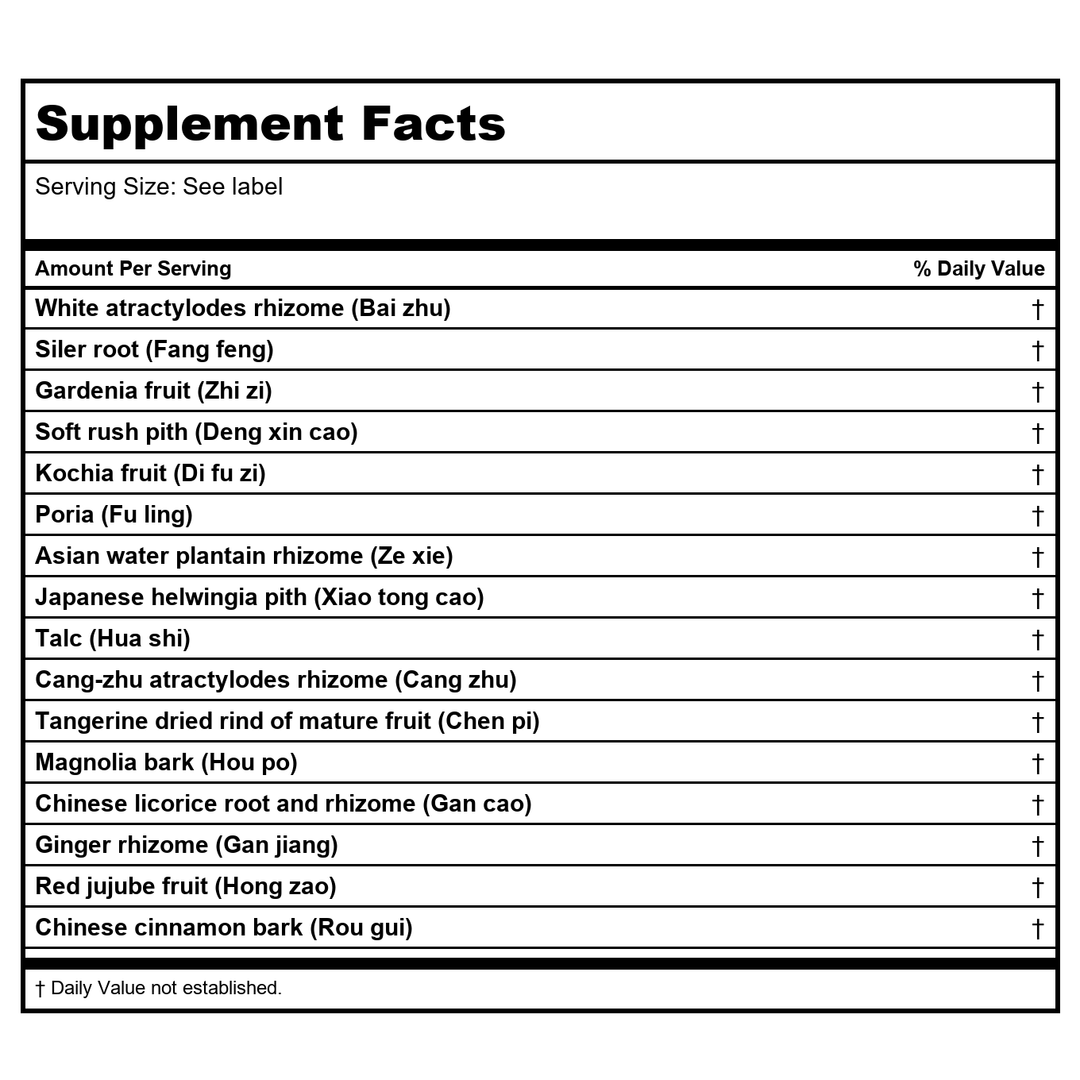 Kan Herbs - Clear Dampness in the channels 60 Caps - Supplement Facts panel