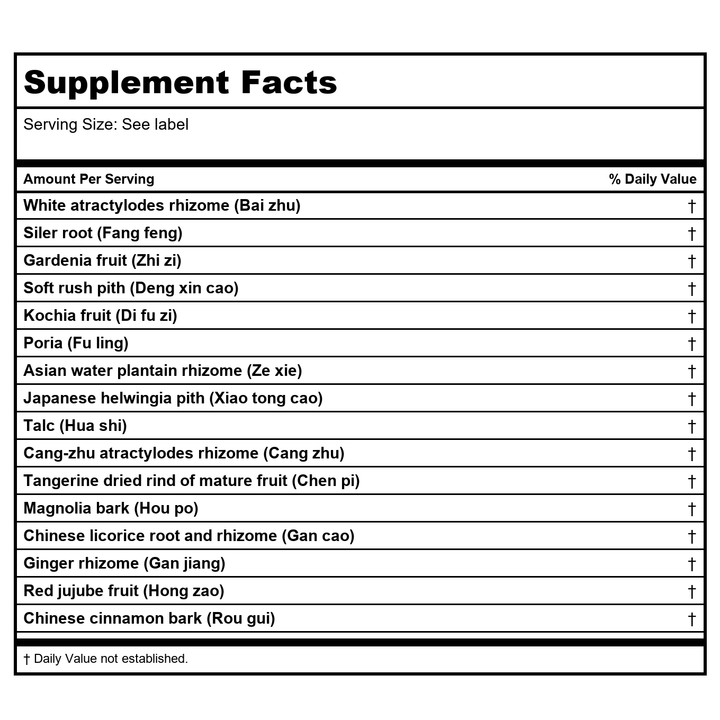 Kan Herbs - Clear Dampness in the channels 60 Caps - Supplement Facts panel
