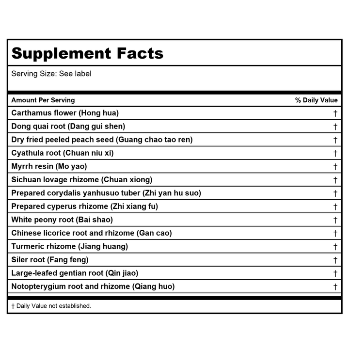 Kan Herb Traditionals Drive Out Stasis 2 Ounce - Supplement Facts panel