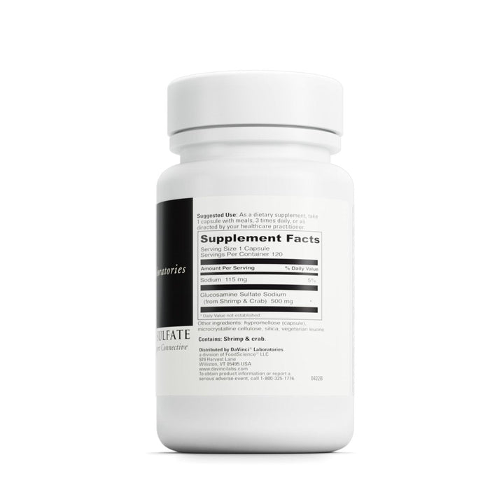 DaVinci Laboratories Glucosamine Sulfate 500 mg 120 Caps - Supplement Facts panel