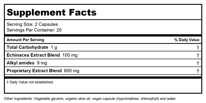 Gaia Herbs Rapid Immune Response (Rx-A Defense) 40 Liquid Phyto-Caps (AKA Quick Defense [not-pro version]) - Supplement Facts panel