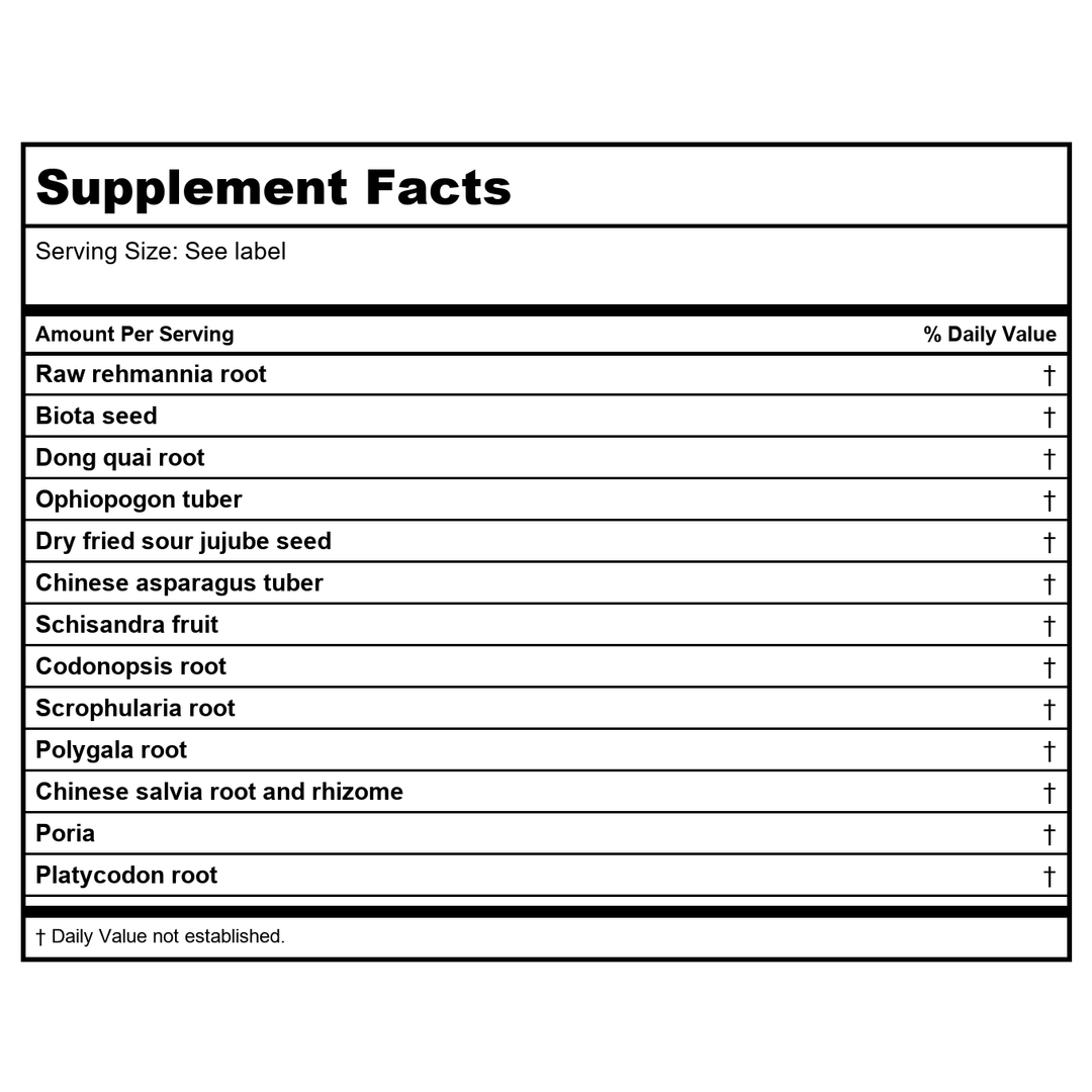 Kan Herbs - Traditionals- Celestial Emperors Blend 8 oz - Supplement Facts panel