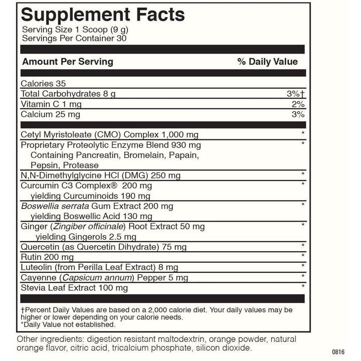 Davinci Labs ENZ-Flame 30 Servings - Supplement Facts panel