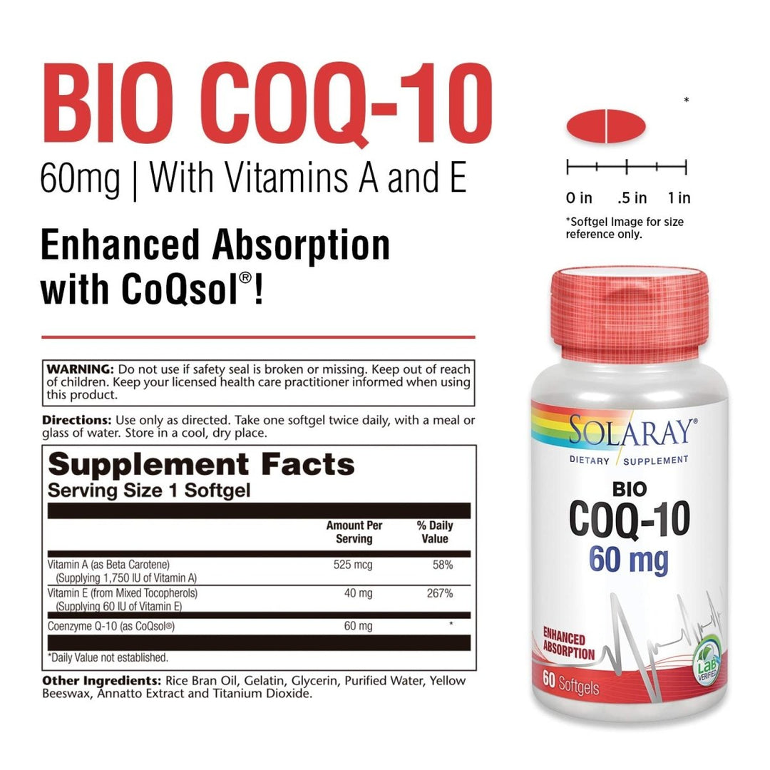 Solaray Bio CoQ-10 60 mg - 60 Softgels - Supplement Facts panel