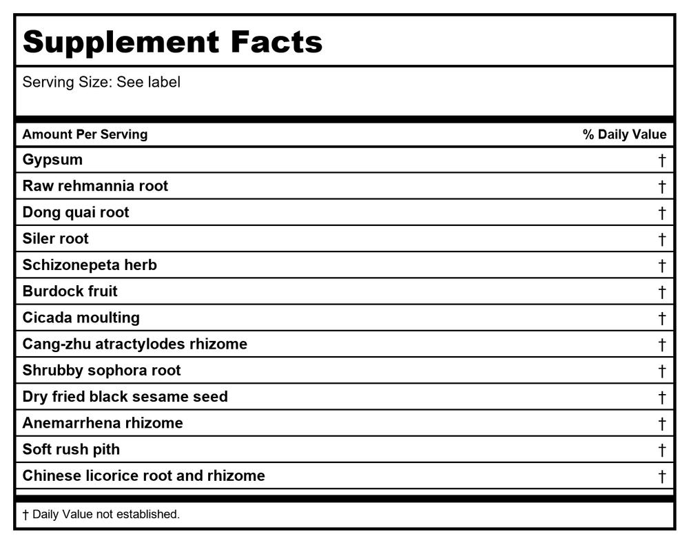 Kan Herb Traditionals Derma Wind Release 8 Ounce - Supplement Facts panel