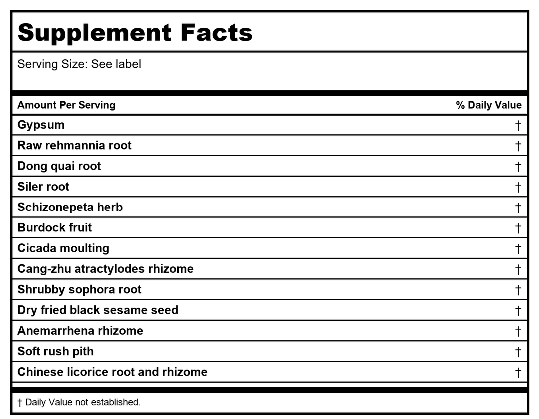 Kan Herb Traditionals Derma Wind Release 8 Ounce - Supplement Facts panel