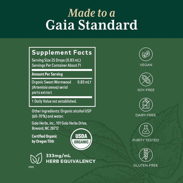 Gaia PRO Sweet Wormwood (COG) - Supplement Facts panel