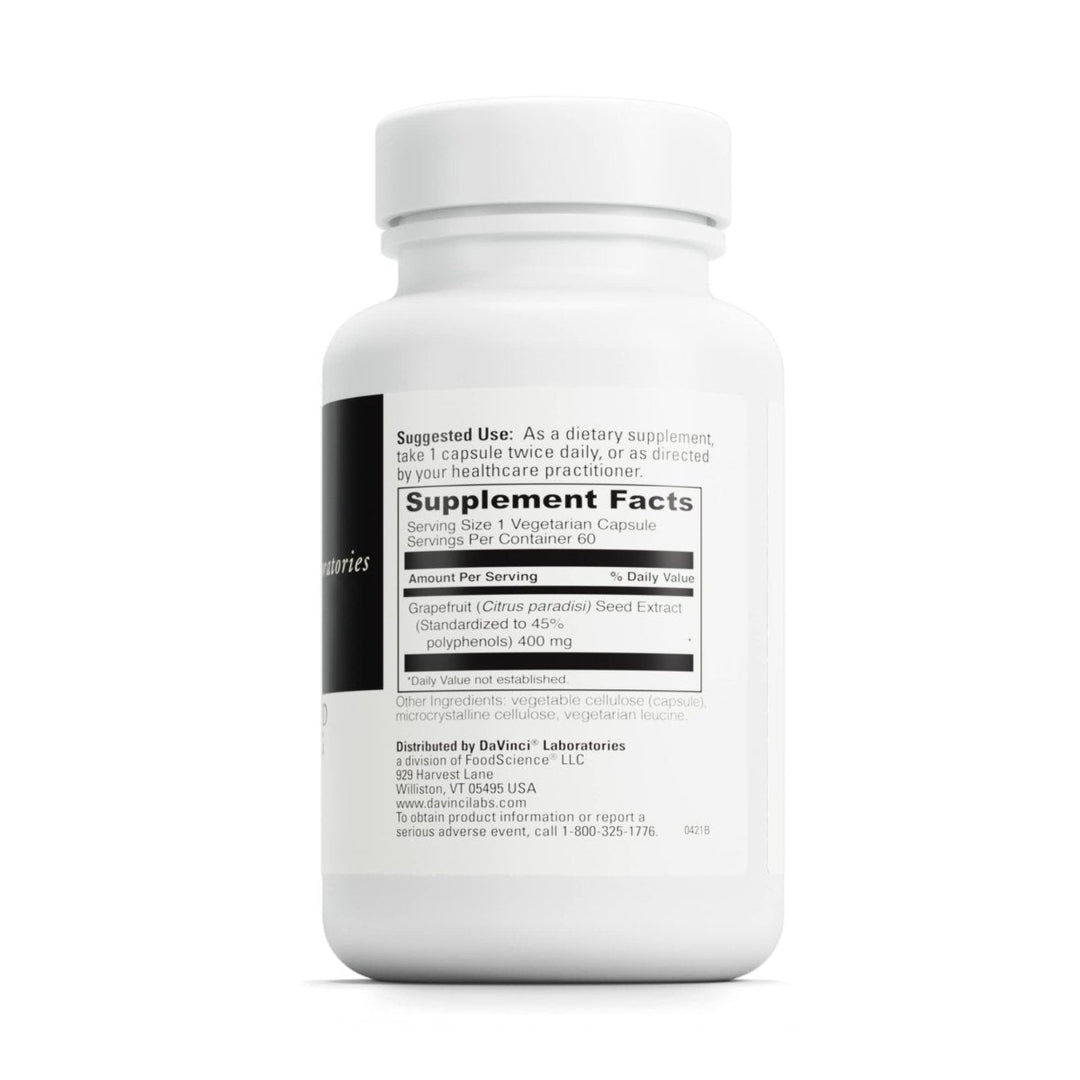 Davinci Laboratories Grapefruit Seed Extract - 400 mg - 60 Vegetarian Capsules - Supplement Facts panel