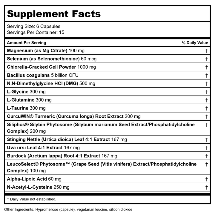 Davinci Benefits Detox Benefits 90 Capsules - Supplement Facts panel