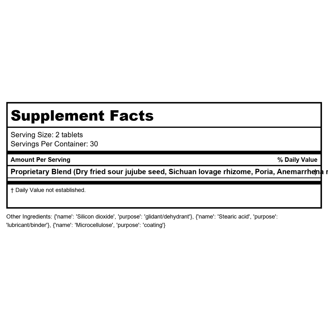 Kan Herb Traditionals Zizyphus Sleep Formula 60 Tablets - Supplement Facts panel