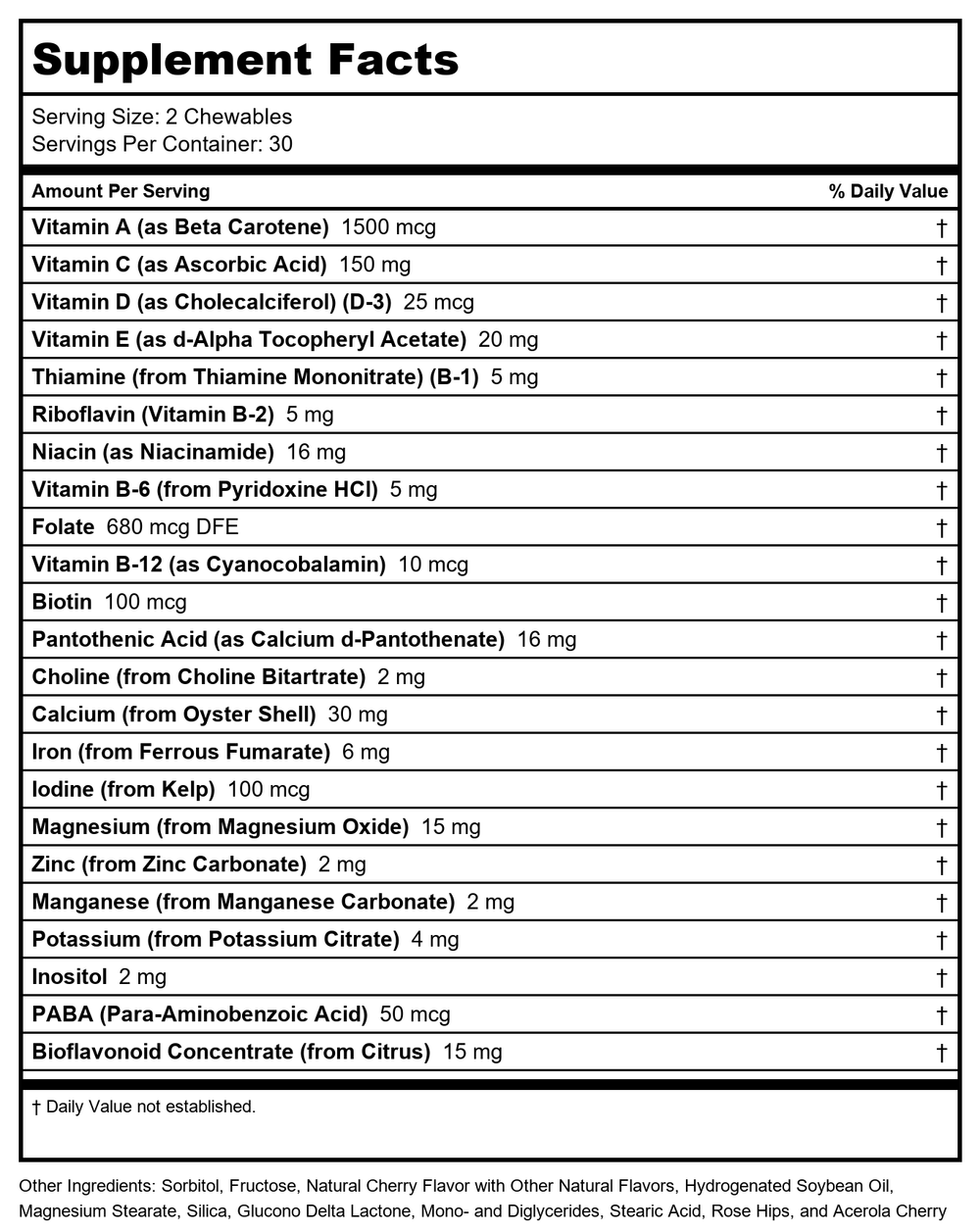 SOLARAY Focus for Children Supplements - 60 Count - Supplement Facts panel