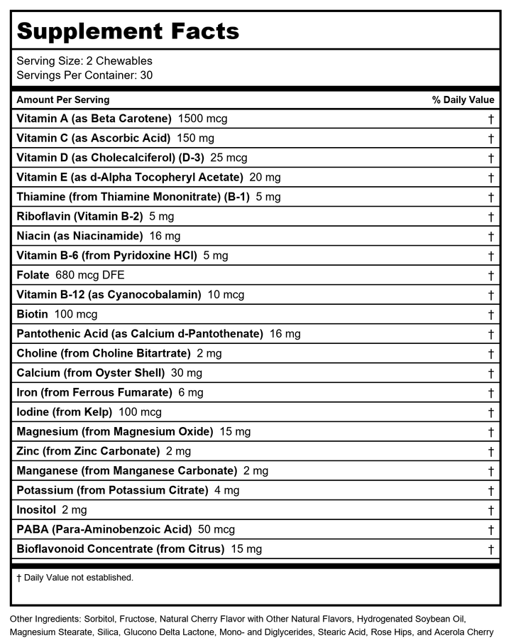 SOLARAY Focus for Children Supplements - 60 Count - Supplement Facts panel