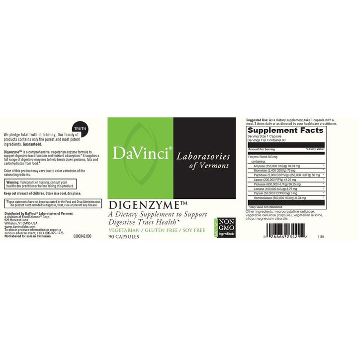 Davinci Labs - Digenzyme 90 Vcaps - Supplement Facts panel