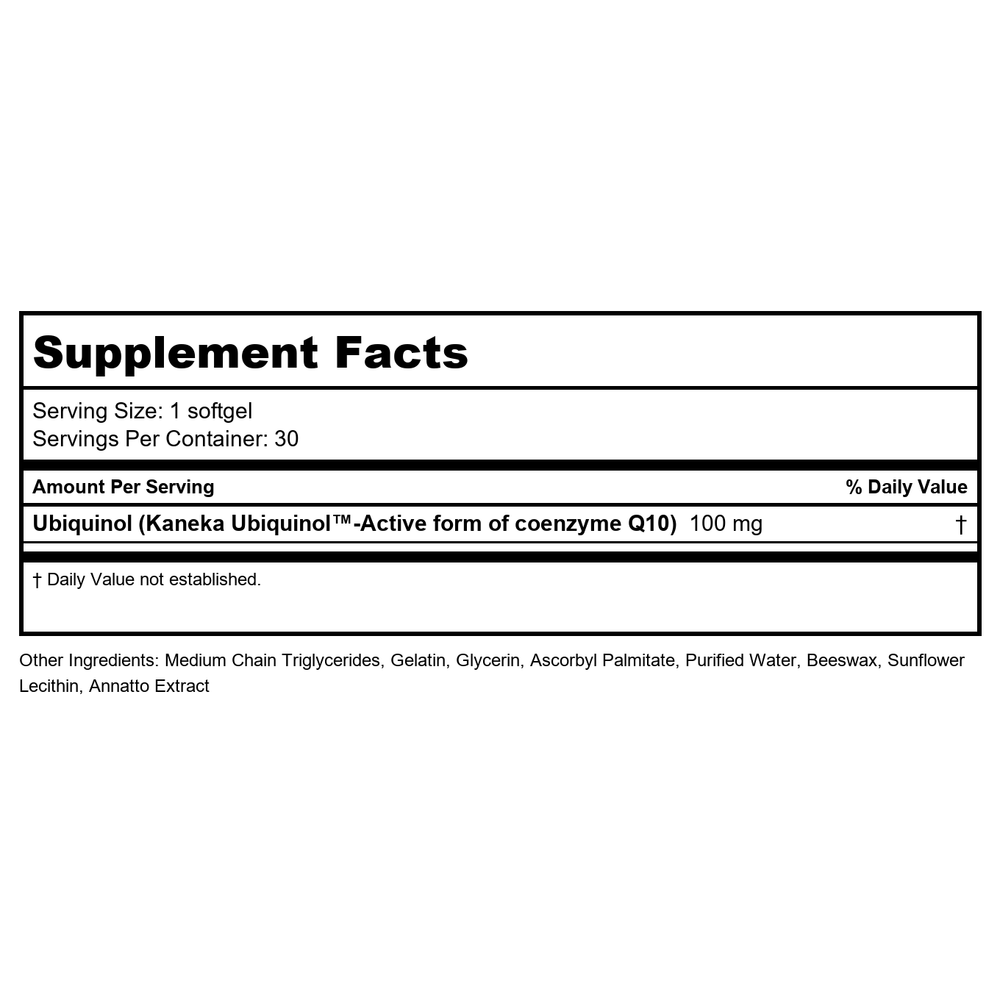 Davinci Labs Ubiquinol 100 mg 30 softgels - Supplement Facts panel