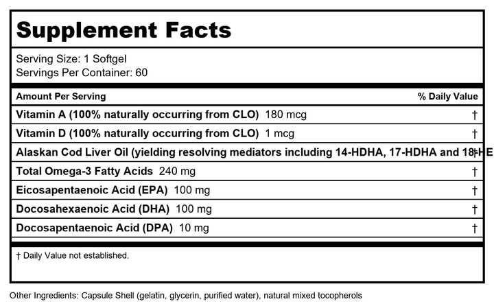 Davinci Labs SPM Complete, Simplified Pro-Resolving Mediators - 60 Softgels - Supplement Facts panel
