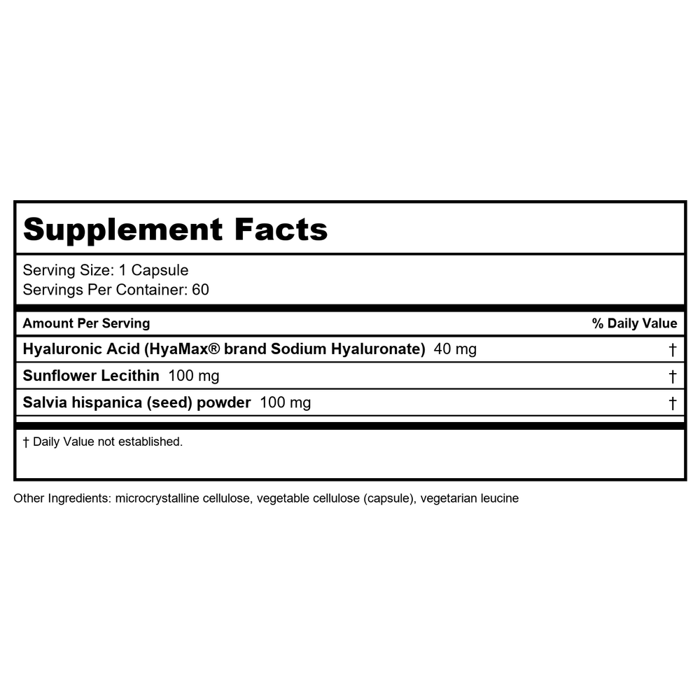 DaVinci Laboratories of Vermont Hyaluronic Acid (2985.60) - 60 Vegetarian Capsules - Supplement Facts panel