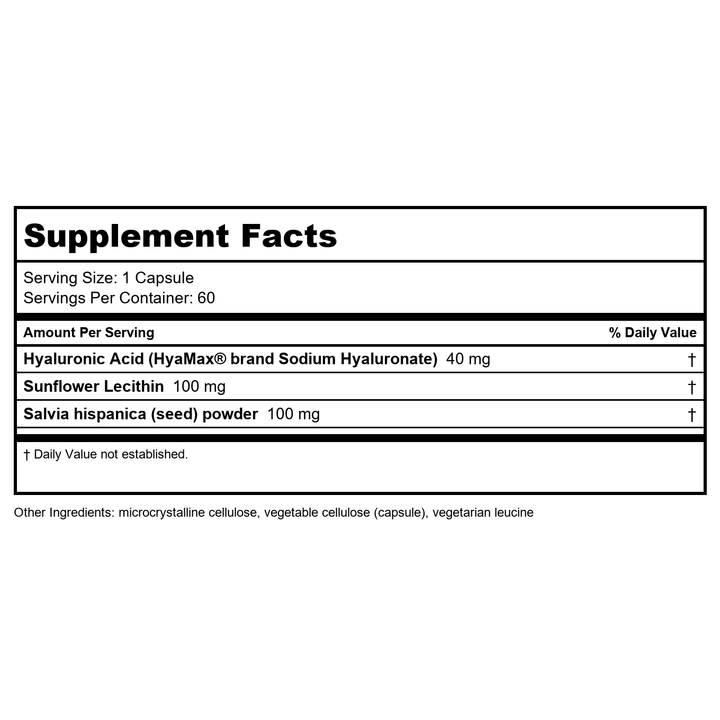 DaVinci Laboratories of Vermont Hyaluronic Acid (2985.60) - 60 Vegetarian Capsules - Supplement Facts panel