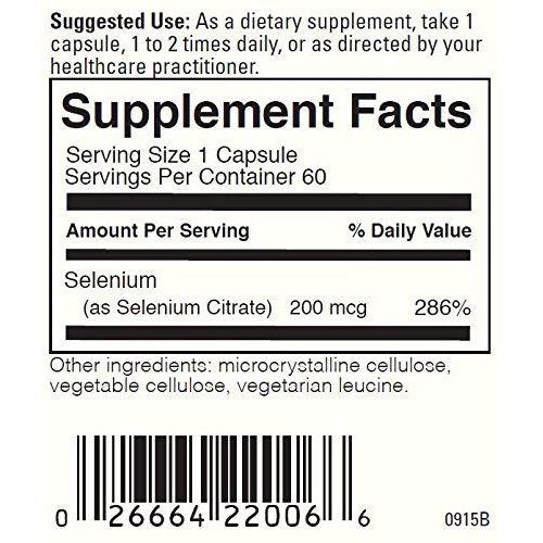 Selenium Citrate 60 VegiCaps - Supplement Facts panel