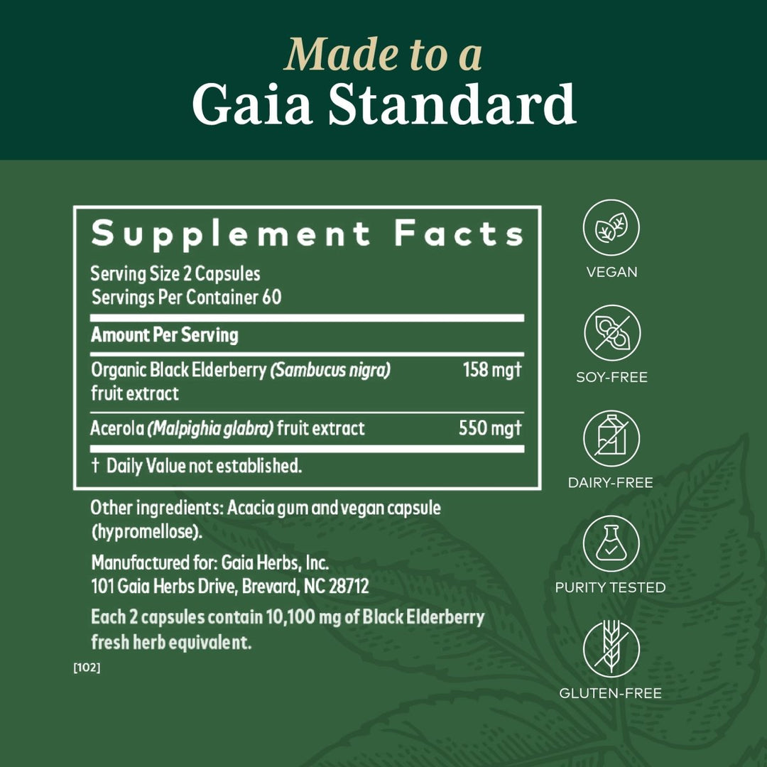 Gaia PRO Black Elderberry PRO 120 cap - Supplement Facts panel