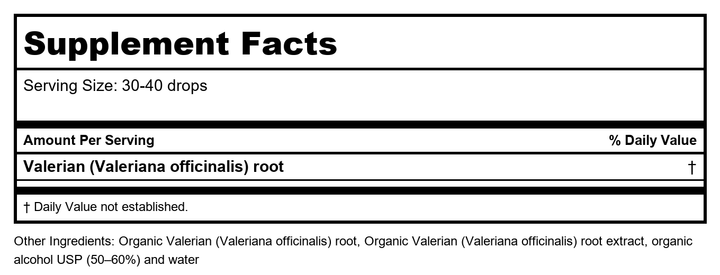 Valerian Root Extract - Organic [1 Fluid Ounce] Gaia Herbs - Supplement Facts panel