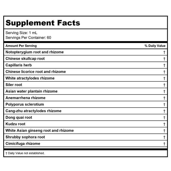 Kan Herb Traditionals Dong Quai Anemarrhena 2 Ounce - Supplement Facts panel