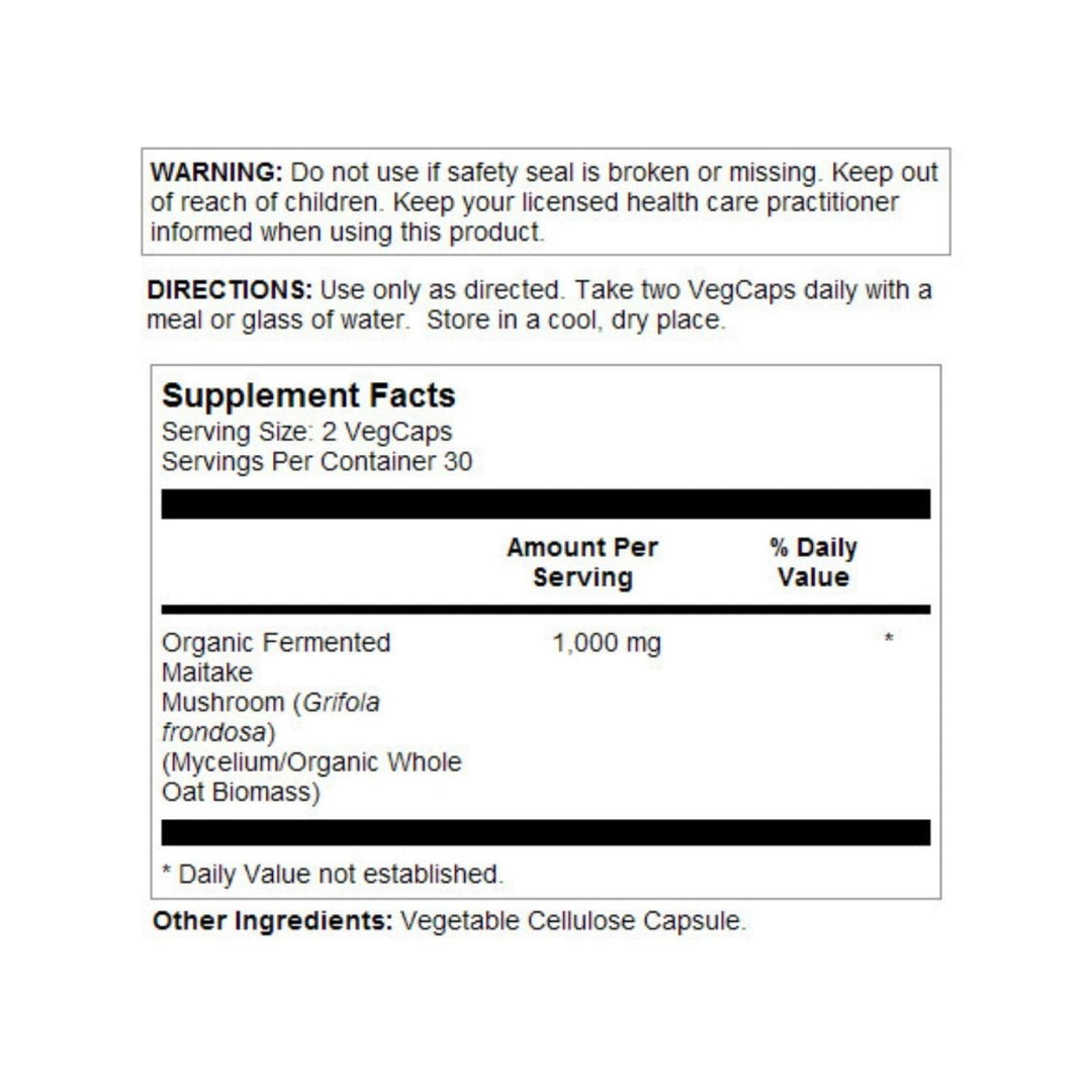 SOLARAY Maitake Mushroom, 60 VegCaps - Supplement Facts panel