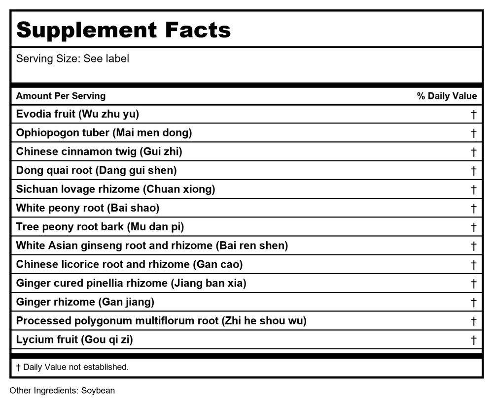 Kan Herb Traditionals Warm The Flow 2 Ounce - Supplement Facts panel