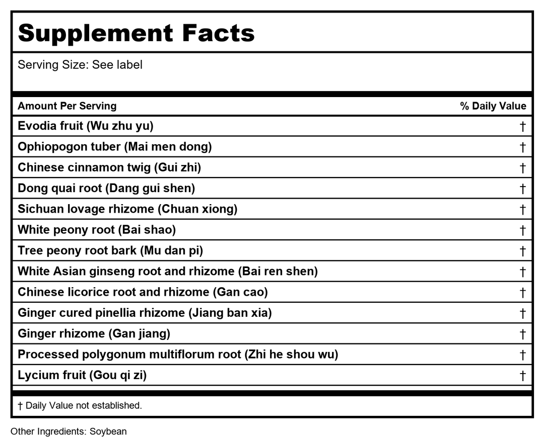 Kan Herb Traditionals Warm The Flow 2 Ounce - Supplement Facts panel