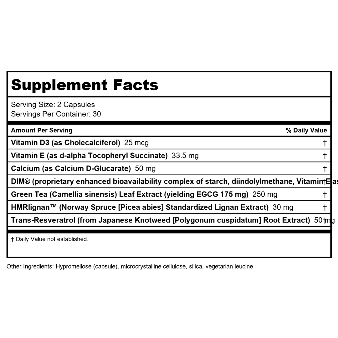 Estro Benefits 60 Capsules - Supplement Facts panel