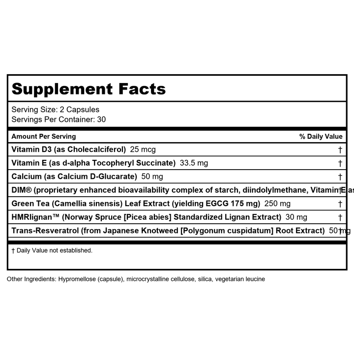 Estro Benefits 60 Capsules - Supplement Facts panel