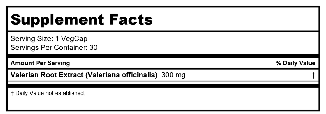 SOLARAY Guaranteed Potency Valerian Root Extract One Daily, Veg Cap (Btl-Plastic) 300mg | 30ct - Supplement Facts panel