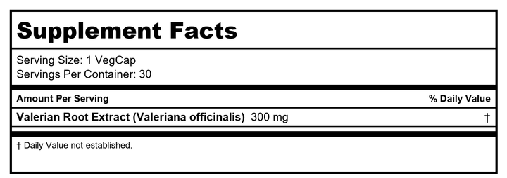 SOLARAY Guaranteed Potency Valerian Root Extract One Daily, Veg Cap (Btl-Plastic) 300mg | 30ct - Supplement Facts panel