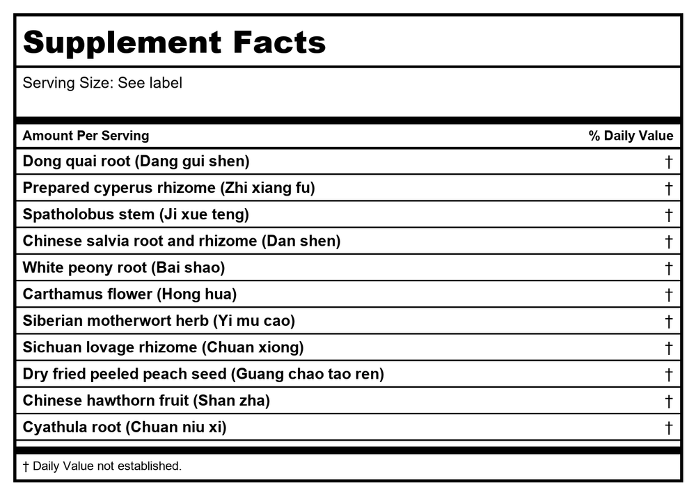 Kan Jade Woman Herbals Jade Moon Passage 60 Tablets - Supplement Facts panel
