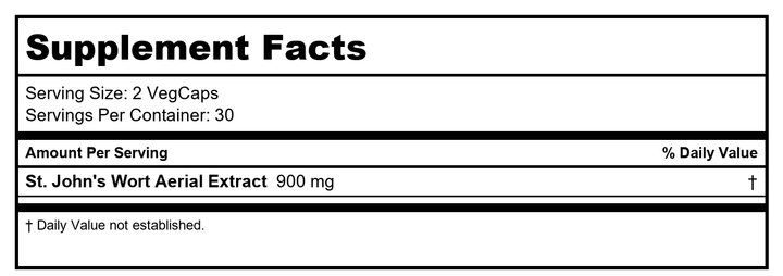 SOLARAY St. Johns Wort Aerial Extract 450mg Two Daily | Mood &amp; Brain Health Support | 0.3% Hypericin | 60ct, 30 Serv. - Supplement Facts panel