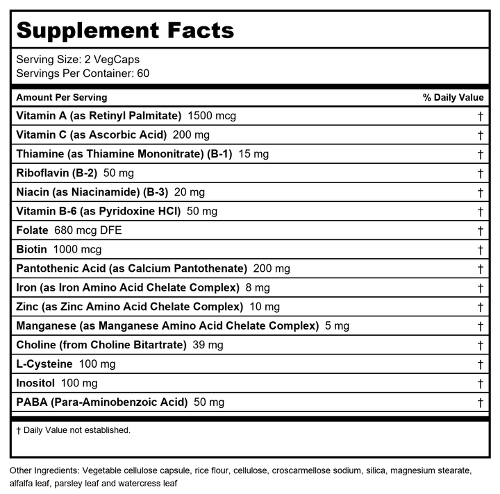 SOLARAY Hair Nutrients Capsules | 120 Count - Supplement Facts panel