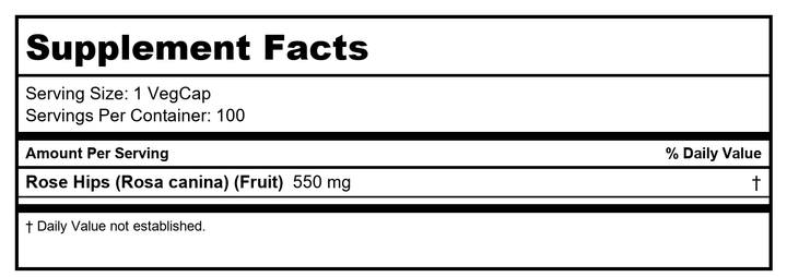 Rose Hips 550mg Solaray 100 VCaps 01510 - Supplement Facts panel