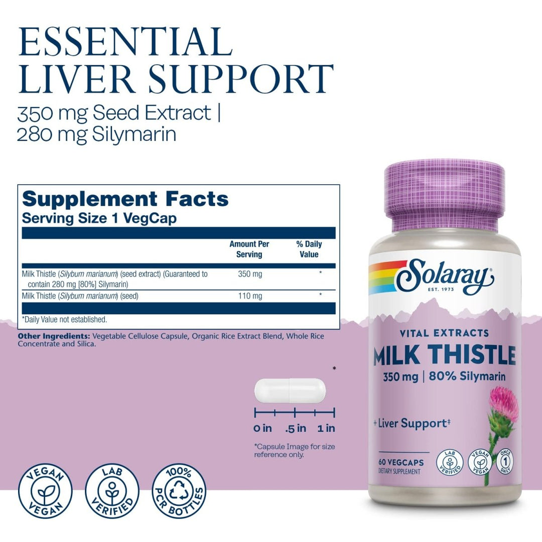 SOLARAY Milk Thistle, 60 CT  10679 - Supplement Facts panel