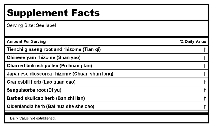 Kan Herb Traditionals Traumease 60 Tablets - Supplement Facts panel