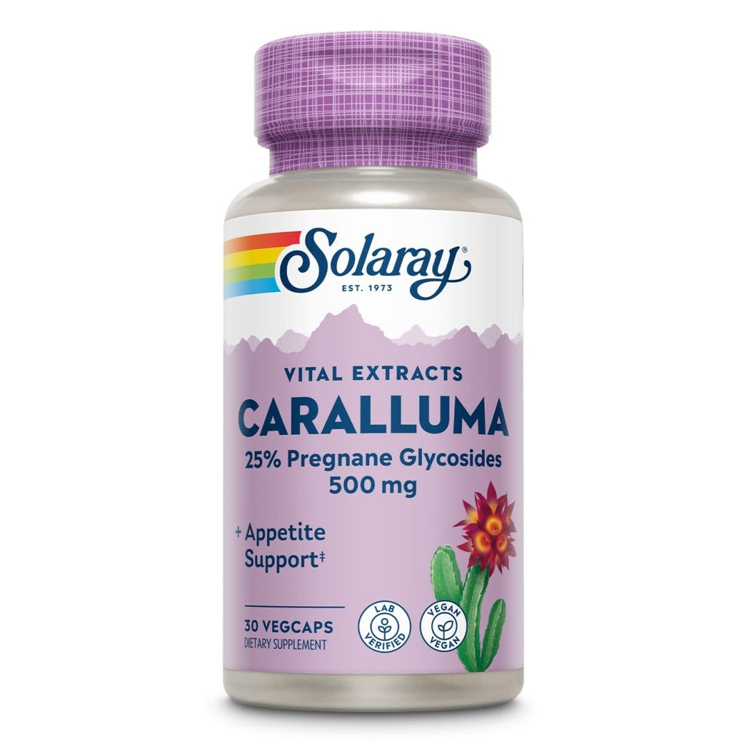 SOLARAY Guaranteed Potency Caralluma Aerial Extract, Veg Cap (Btl-Plastic) 500mg | 30ct - Supplement Facts panel