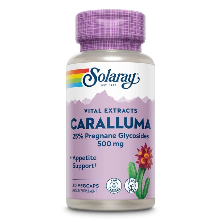 SOLARAY Guaranteed Potency Caralluma Aerial Extract, Veg Cap (Btl-Plastic) 500mg | 30ct - Supplement Facts panel