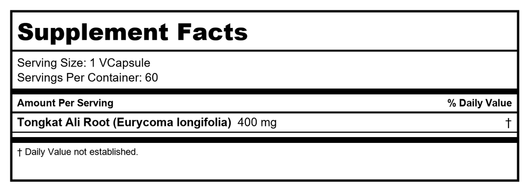 Solaray Tongkat Ali Root 400 mg VCapsules, 60 Count 54433 - Supplement Facts panel